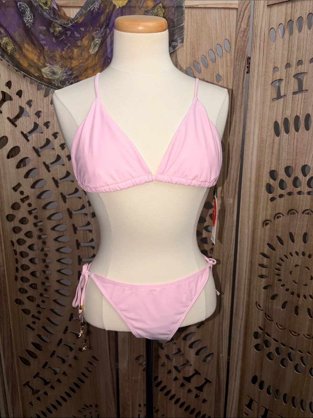 NWT - CIDER - pink triangle top bikini - M
